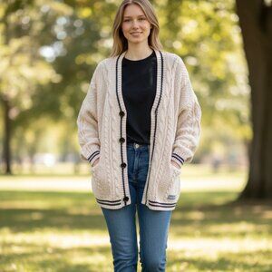 Taylor Swift Folklore Cardigan Cream Cable Knit Star Patch MD/LG Swiftie Sweater